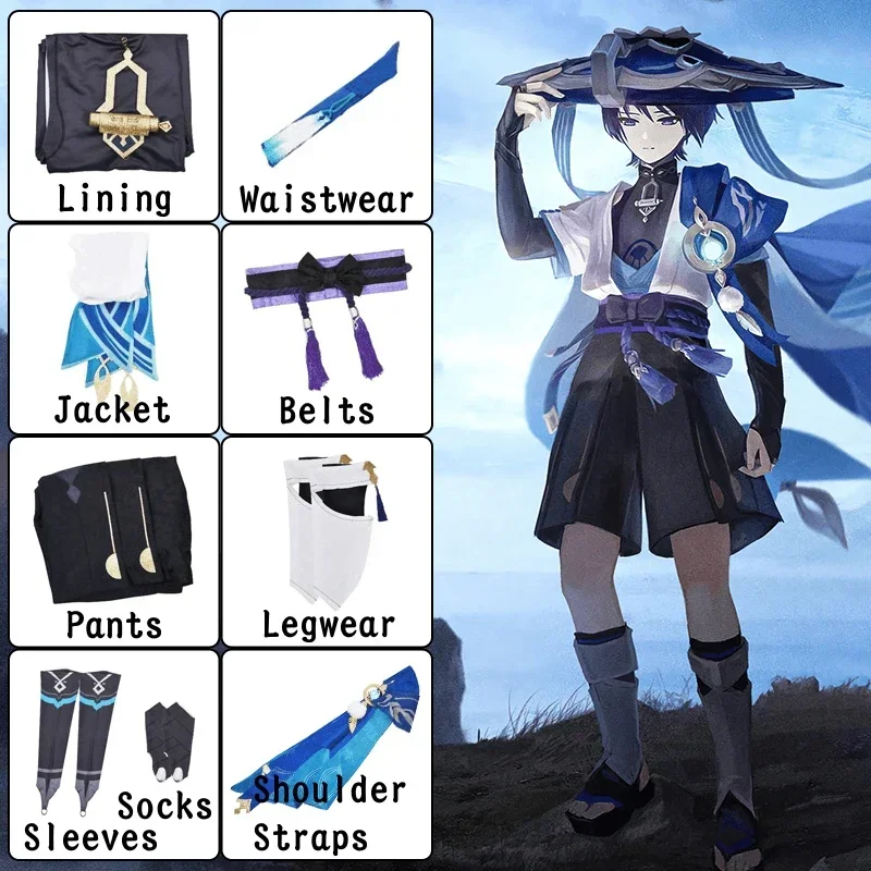 Wanderer Scaramouche Cosplay Genshin Impact Scaramouche Cosplay Costume Uniform Clothes Wig Full Suit Game Scaramouche Costume}