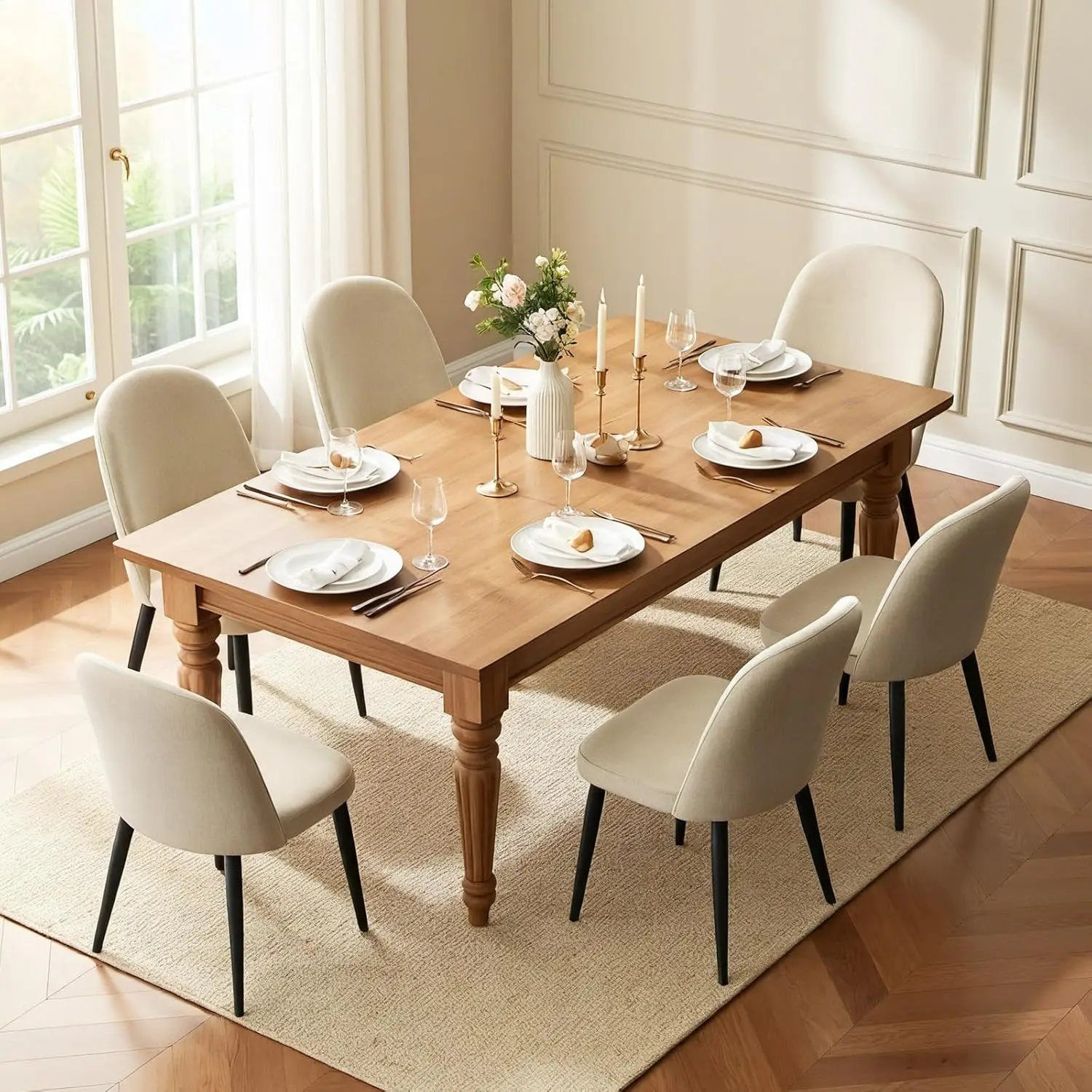 

Chenille High Back Upholstered Dining Chairs Set of 6 Metal Legs Kitchen Restaurant Hotel Cafe Custom