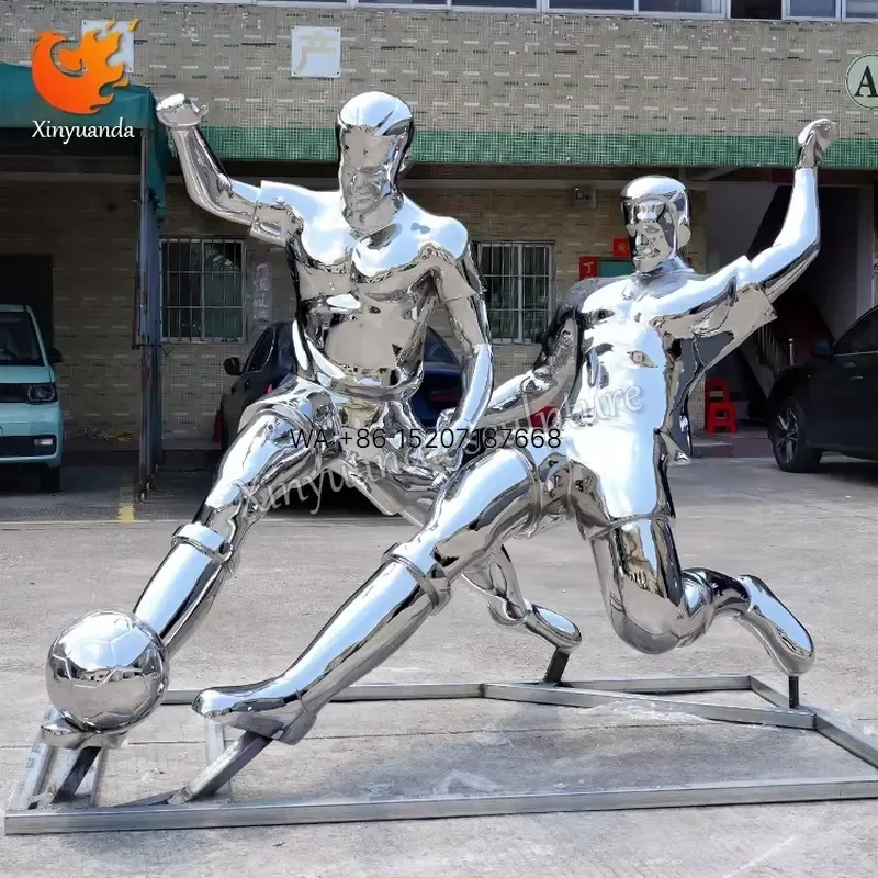 Wmwmnu Custom Modern Stainless Steel Mirror Football Character Sculpture Polished Ornament for Campus Gymnasium Park