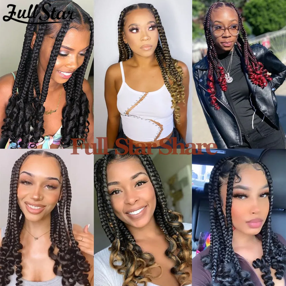 Full Star Goddess Box Braids With Curly Ends Crochet Hair Boho Crochet Braids Bohemian Hippie Crochet Box Braid Synthetic Braids