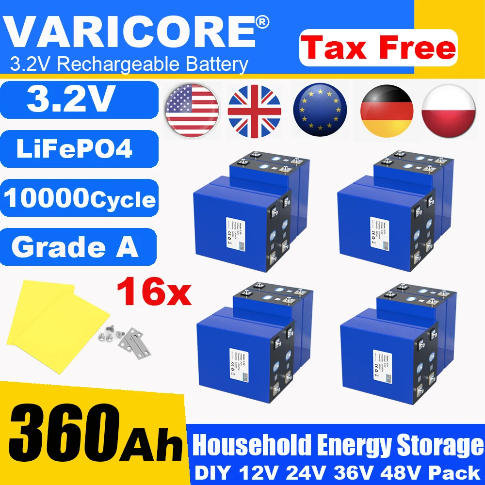 16x LiitoKala 3.2V LiFePO4 Battery 320AH 280ah 150ah 105ah for 12v 24V 36v Inverter RV Solar Energy Storage batteries Grade A
