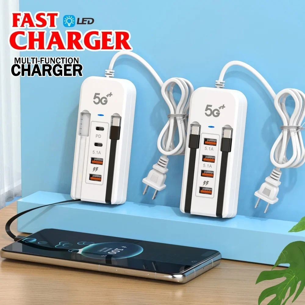 66 واط متعدد المنافذ شاحن USB PD نوع C شحن سريع الهاتف المحمول شحن سريع الاتحاد الأوروبي الولايات المتحدة المملكة المتحدة التوصيل الجدار محول آيفون سامسونج Xiaomi