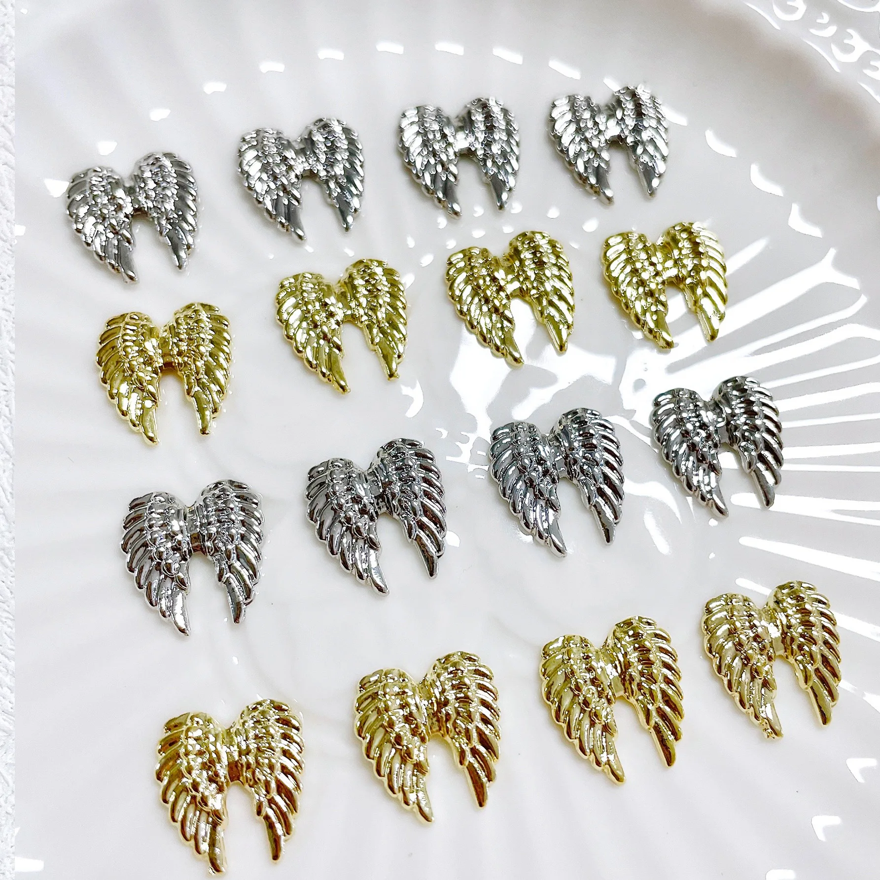 New 10pcs Internet Celebrity Embossed Angel with Demon Wings Nail Art Ornaments Vintage Angel Wings Rib Nail Decoration Sticker