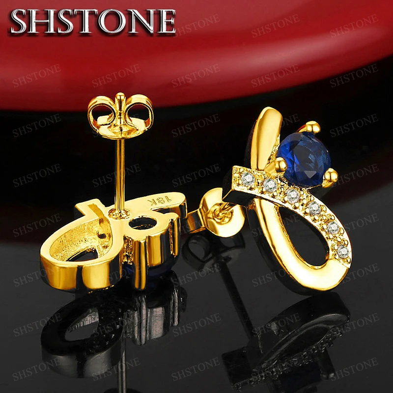 Fine 18K Gold Blue Zircon Crystal Earrings Stud for Women Luxury Party Wedding Jewelry Hot Sale Holiday Gifts view 3