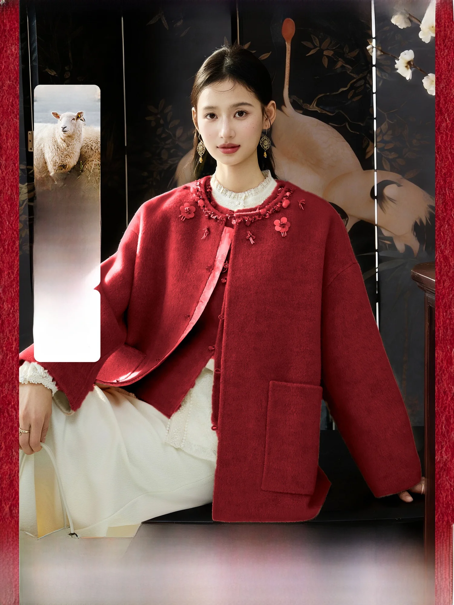 

Элитное шерстяное пальто из шелка для женщин от Pumpkin Valley: китайская зимняя верхняя одежда с круглым вырезом и длинными рукавами