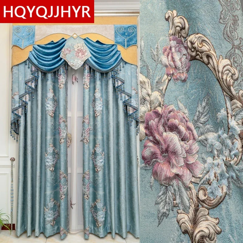 

European Top Luxury 3D Jacquard Full Shading Custom Decorative Villa Curtains For Living Room Windows Bedroom Hotel Apartments