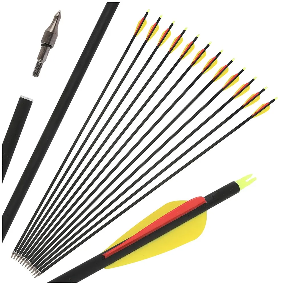 

6/12 шт., стрельба из лука, 31,5 дюйма, позвоночник, 500, смешанная карбоновая стрела, охотничья стрельба, 100 г, наконечники, лук для стрельбы по мишеням, для уличного блочного изогнутого лука