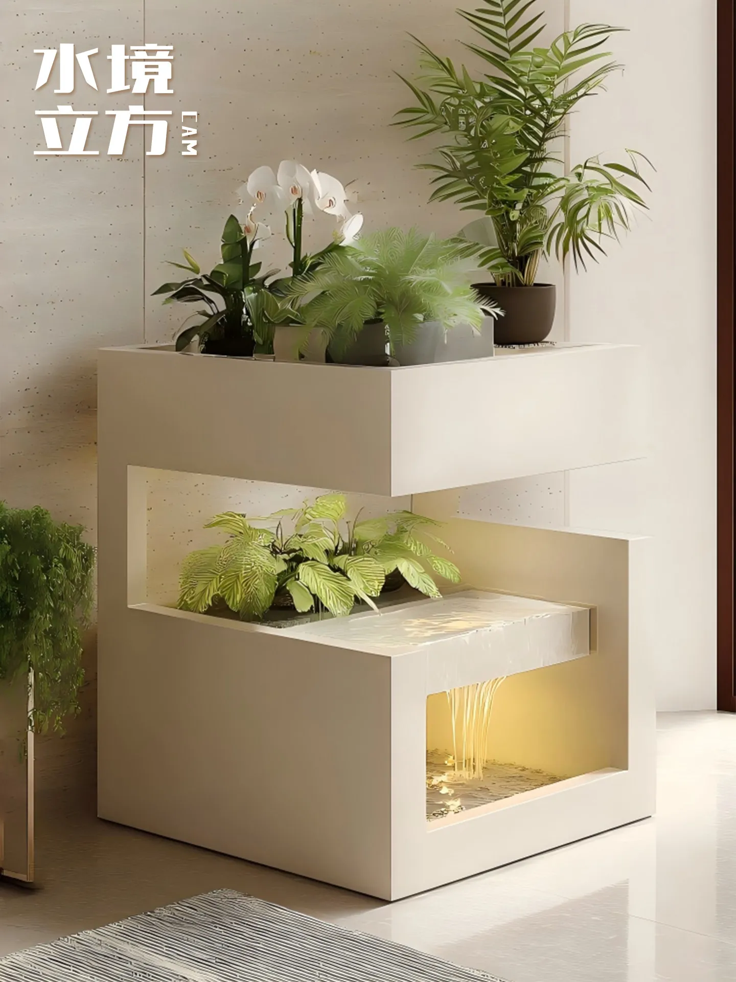DSAMulti-layer floor-to-ceiling integrated water feature living room office self-circulating water flow stainless steel flower
