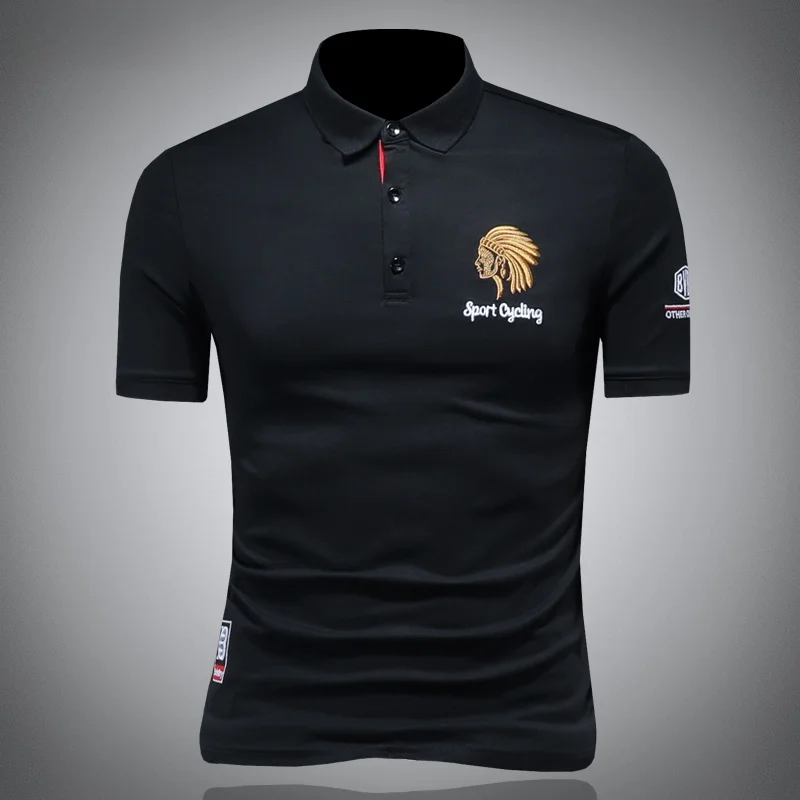 

High-End Luxury Embroidered Slim Fit irt Men's Faion Summer Trendy ort Sve Turn-down Collar T-irt f Sve...