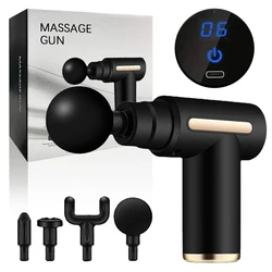 Portable Fascial Massage Motorised percussion pistol massager withLED touch screen for full body massage 4 interchangeable heads