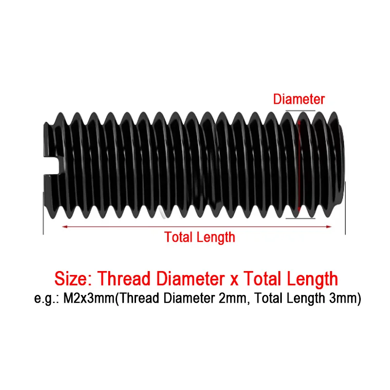 50/100/200pcs Grade 4.8 Black Carbon Steel Slotted Grub Bolt M2 M2.5 M3 M4 M5 M6 M8 Flat Point End No Head Headless Fixing Screw