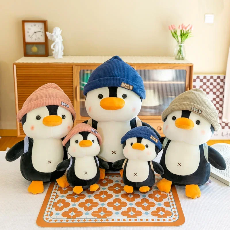 Backpack Little Penguin Doll Plush Toys Wearing Hat Penguin Comfort Sleep Companion Throw Pillow Birthday Gift