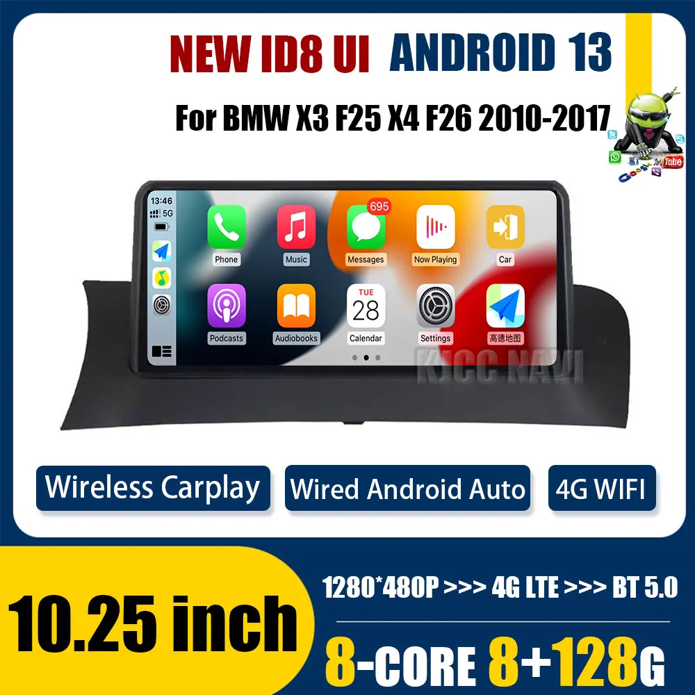 

ID8 10.25'' For BMW X3 F25 X4 F26 Android Auto Wireless Apple CarPlay 4G WIFI Car IPS Multimedia Screen CIC NBT Head Unit