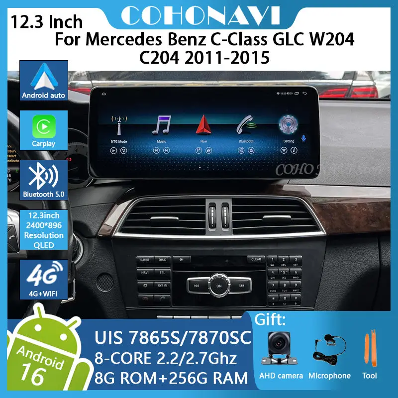 For Mercedes-Benz C-Class GLC W204 C204 2011-2015 Android 16 Car Radio  WirelessCarPlay 7870sc chip GPS 4G WiFi  Dual systems.