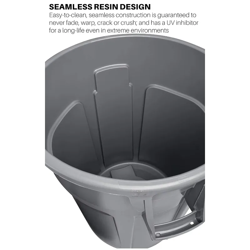 Commercial Products BRUTE Heavy-Duty Round Trash/Garbage Can with Venting Channels, 32-Gallon, Gray