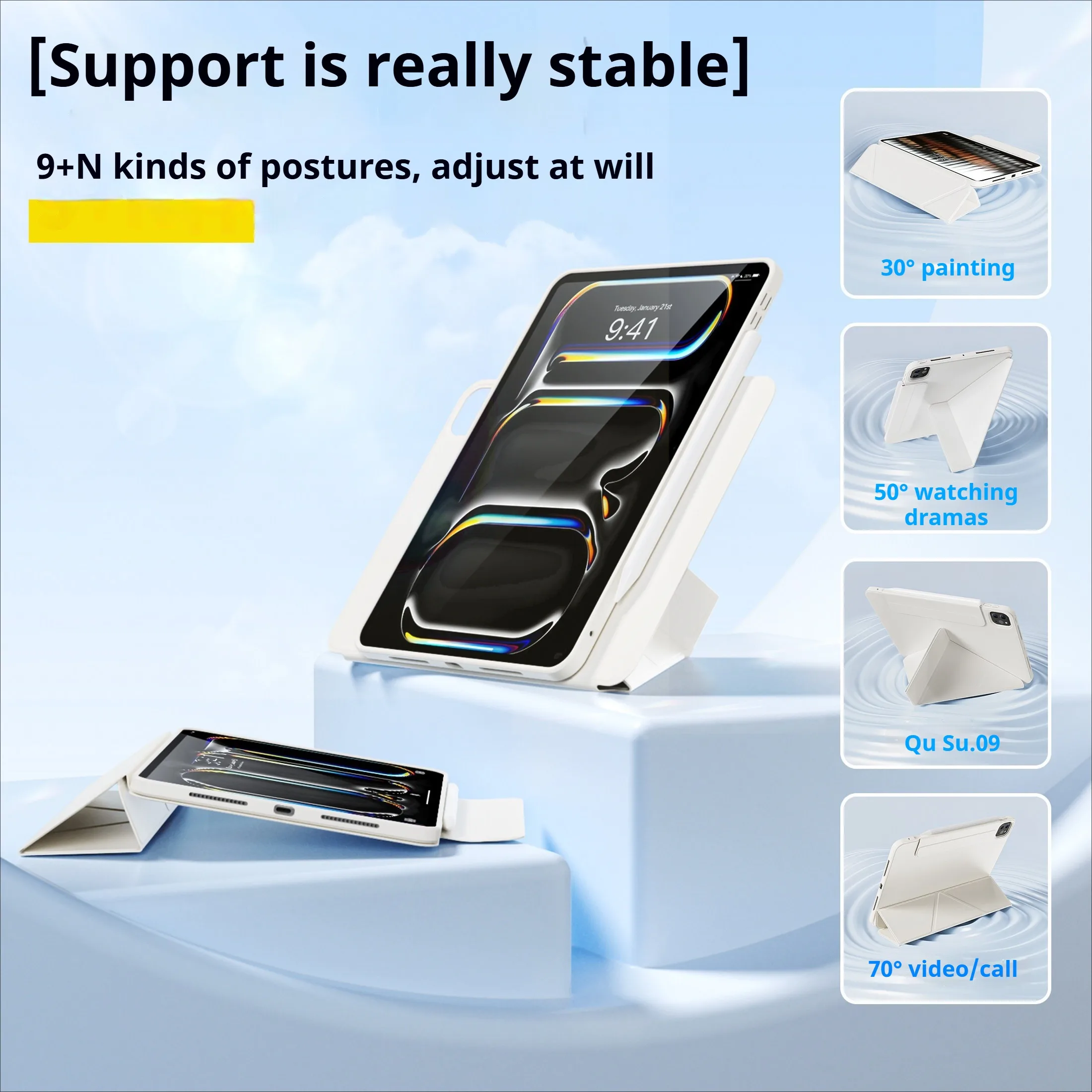 RBP Case iPad A16 11/10 Air 11 4/5 Pro 11/12.9/13 Detachable Y-Shaped Folding, iPad 10.2 Mini 6/7 Rotate 360° Detachable Cover