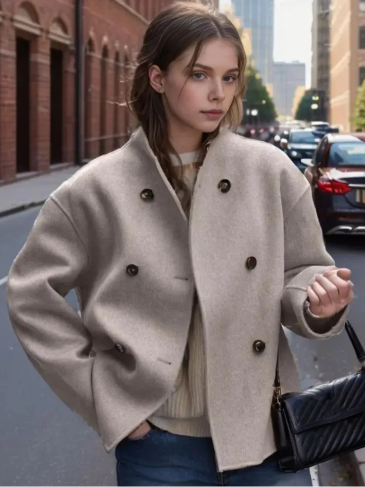 2025 Autumn Winter Fashion Solid Overcoat For Women Chic Single-breasted Stand Collar Coats High Street Female New Outerwear