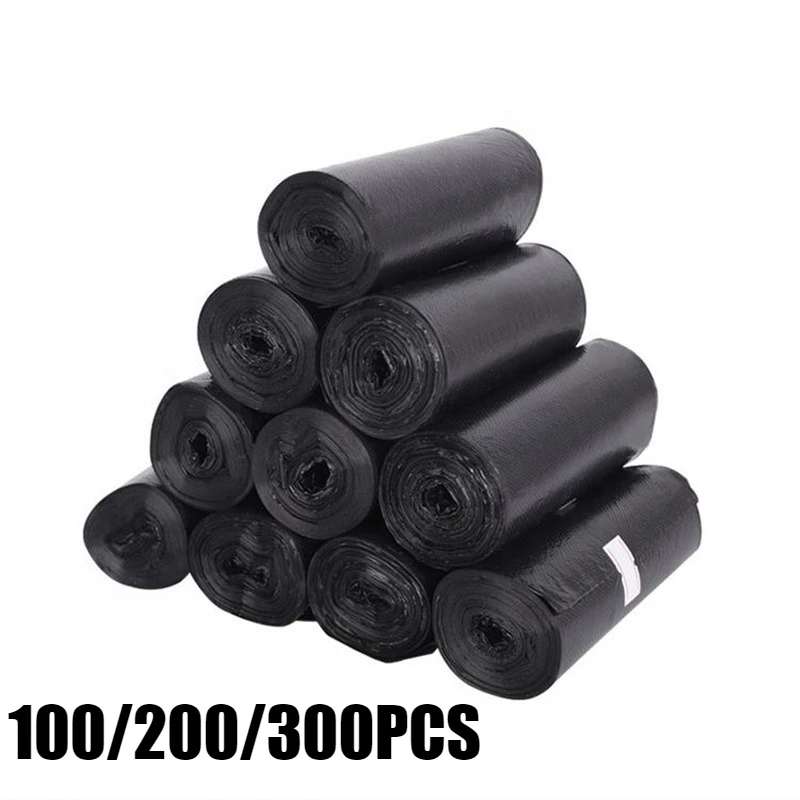 100/200/300 Uds bolsas de basura negras la elección perfecta para el hogar bolsas de basura de boca plana para limpiar casas cocinas oficinas