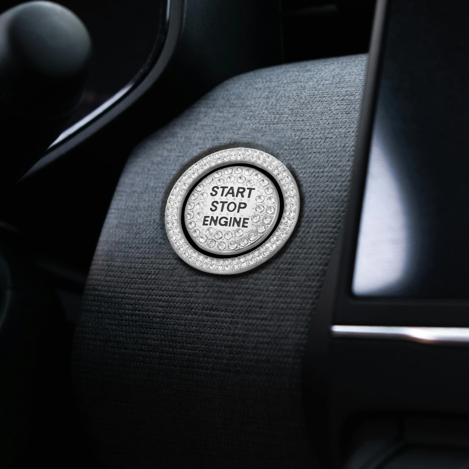 

Car Engine Start Button Cover Rhinestone Sparkling Decorative Push Start Button Protector Anti-Scratch Ignition Key Cover