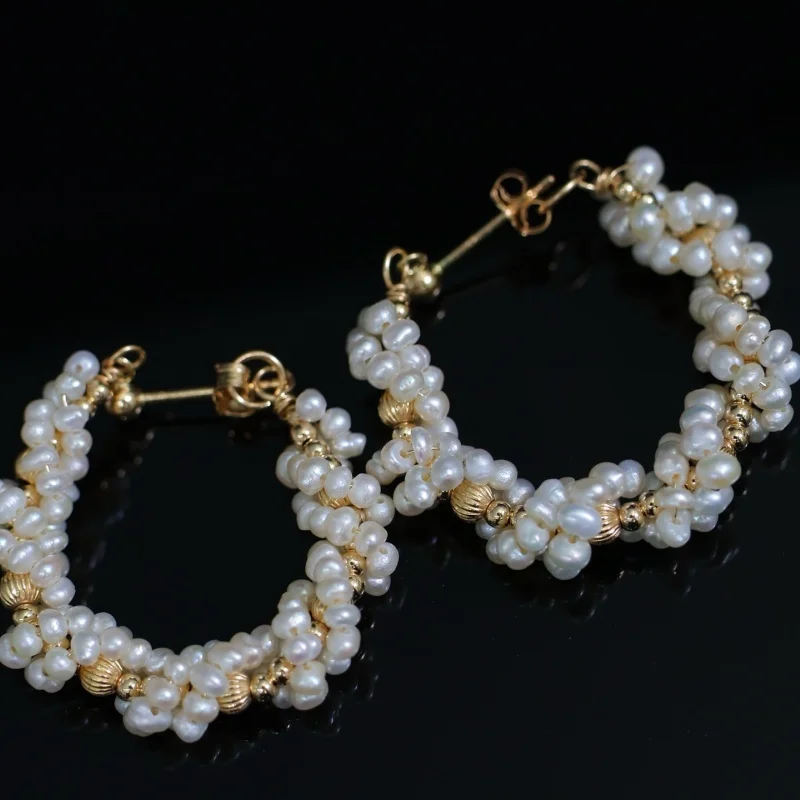 SGARIT Genuine Natural Pearl Beaded Earrings for Women 14k Gold Filled Big Hoop Pierced Allergy Resistant Earrings Jewelry