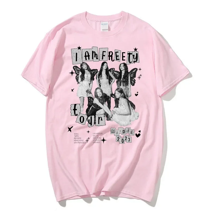 GIDLE T Shirt I Am FREE TY World Tour Merch T-shirt (G)I-DLE Fans NEVERLAND Clothes 100% Cotton Short Sleeve Tee tops