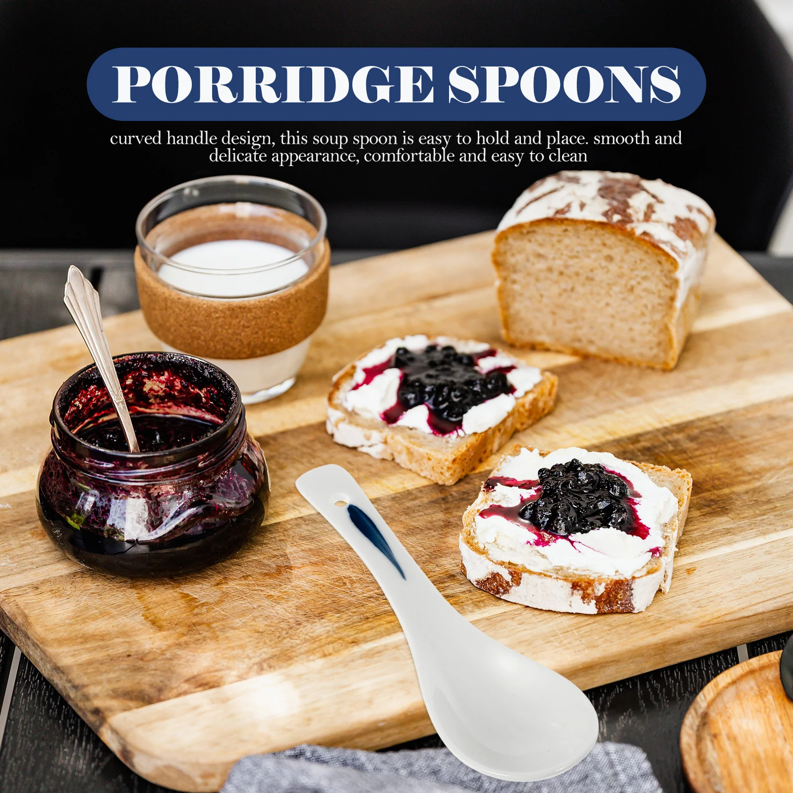 6 قطعة ملاعق شوربة السيراميك عالية الجودة مقبض منحني عصيدة الأرز ملاعق الحلوى أواني المطبخ المحمولة المنزلية قاعدة الملاعق #5
