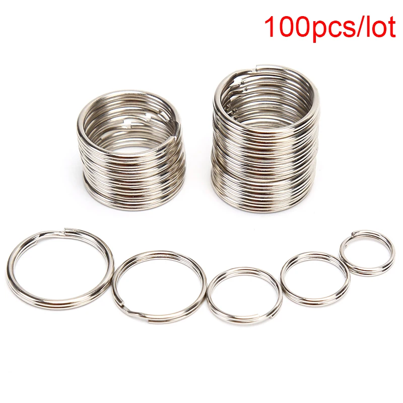 100Pcs/lot DIY Polished Split Ring Keyrings Key Chain Hoop Loop Key Holder Stainless Steel Dia 12/15/16/20/23mm