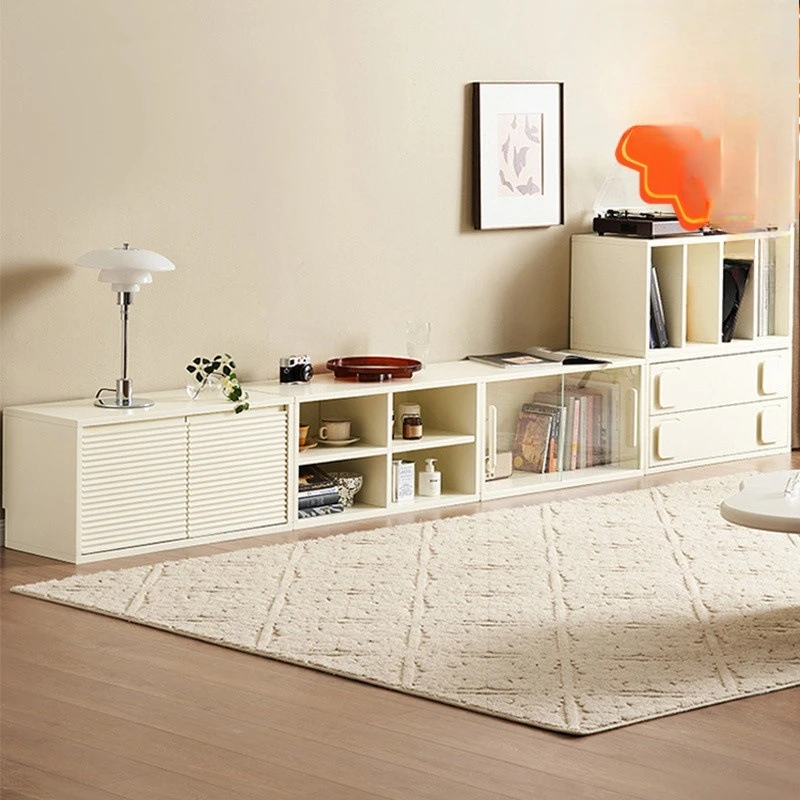 

Cream wind free combination TV cabinet household living room small apartment TV cabinet floor storage locker integrated