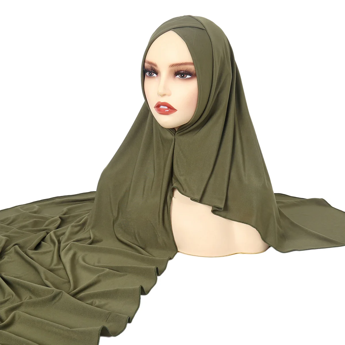 Newest Soft Solid Color Jersey Double Loop Instant Hijab Muslim Headwrap Islamic Headscarf Scarf Forhead Cross Long Scarf Hijab