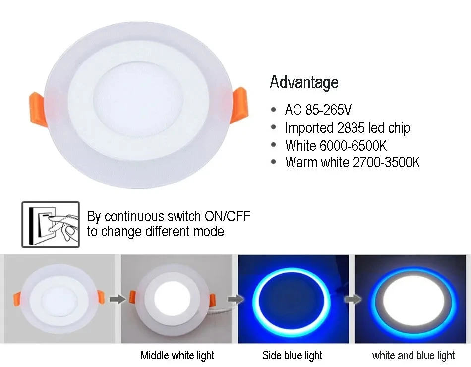 Double Color LED Panel Downlight 6W 9W 16W 24w 3 Model LED Lamp Panel Light LED Ceiling Recessed Spot light AC110V 220V + Driver