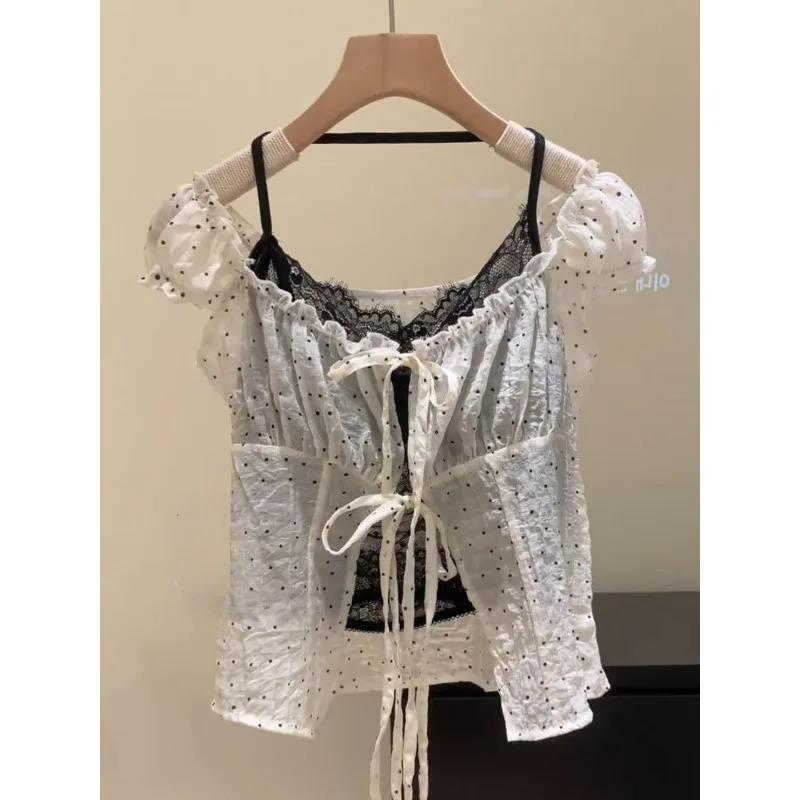 2000s American Vintage 2 Piece Sets T-shirts Women Y2k Crop Top Casual Cardigan Blouse + Slim Vest Korean Retro Suits Outfits