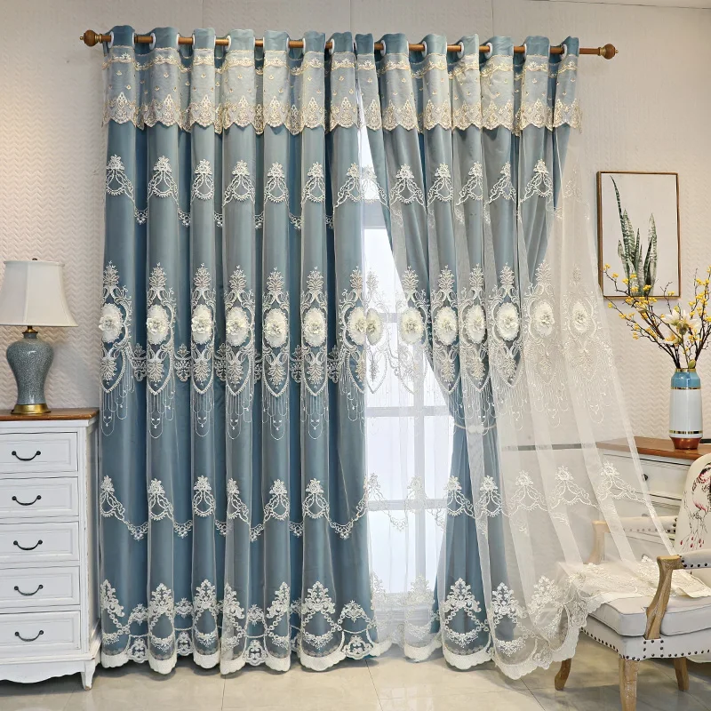 

High-end European Style Light Luxury Embossed Embroidered Curtains Included Curtains for Living Dining Room Bedroom Custom Size