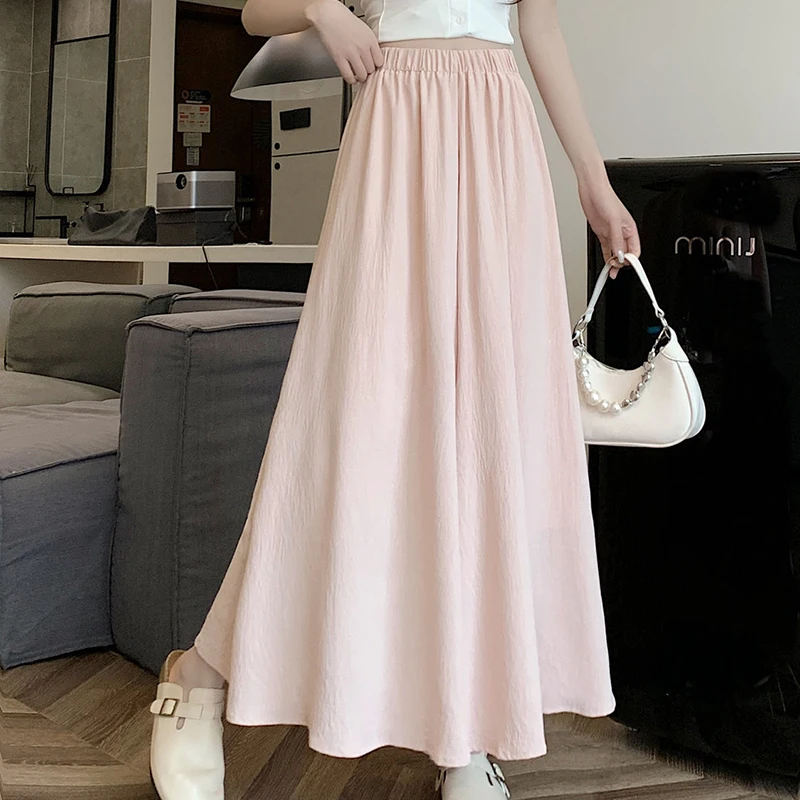 Rimocy Solid Color Casual Wide Leg Pants Women Spring Summer Soft Elastic High Waist Trouses Woman Pleated Skirt Pants Ladies