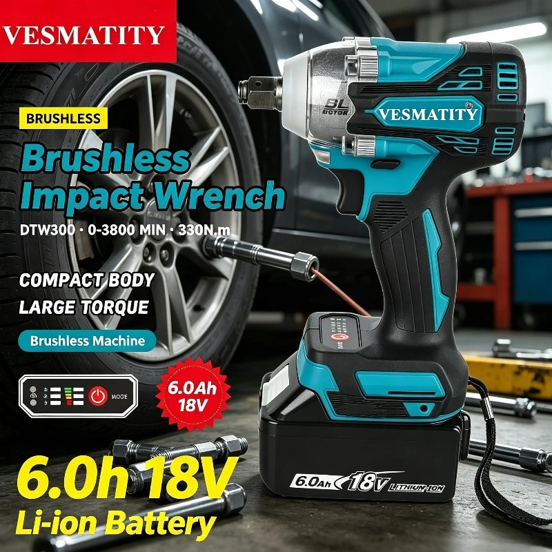 DTW300 Cordless Wrench Tool Set, 330Nm Torque, Large Power, Wind Cannon Remove Tire, Lithium Auto Repair For Makita Battery.
