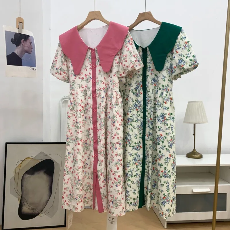 Estate New Sle Stampa floreale Design dimagrante Vita alta Bubble Sve irt Dr Colletto per bambola Casual Faion Dr da donna