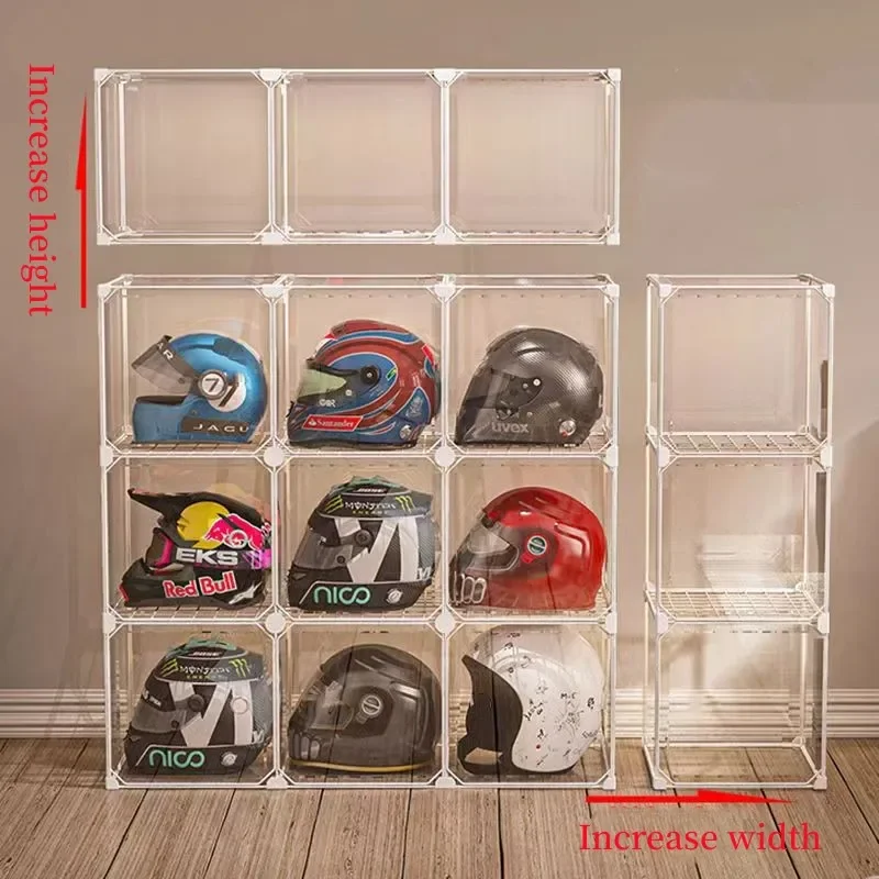 Minimalist Transparent Plastic Helmet Storage Rack Motorcycle Hat Dustproof Storage Cabinet Home Foldable Clothes Hook Shelf