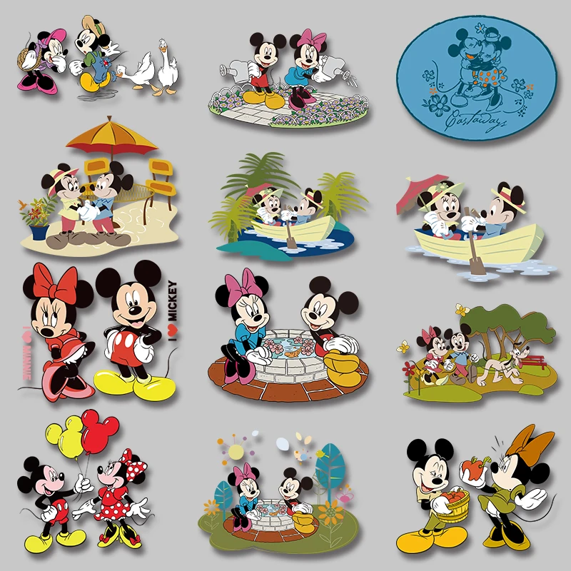 

Beach boat flower cartoon animal Mickey Mouse Patches for Clothing DIY T-shirt Stickers Printed Decoration Iron on patch