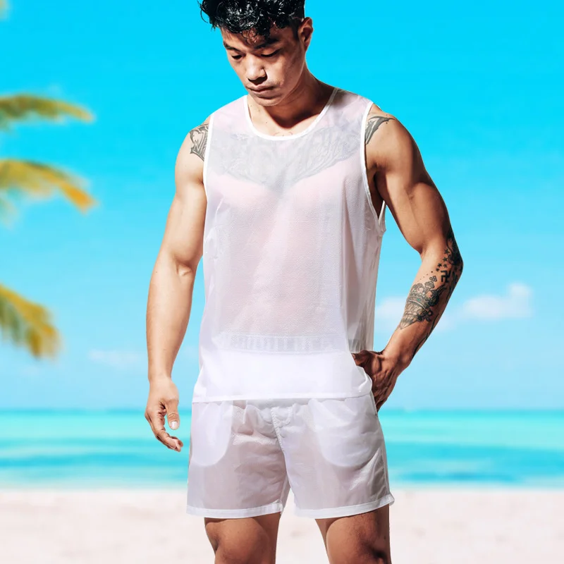 New Summer Men\'s Transparent Swimming Trunks Casual Swimming Fitness Shorts Men\'s Fashion Sports Beachwear Sexy Thin Beach Pants