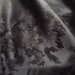 100cm*148cm Black Silky Floral Jacquard Satin Fabric for Inner Lining Material Sewing Clothes