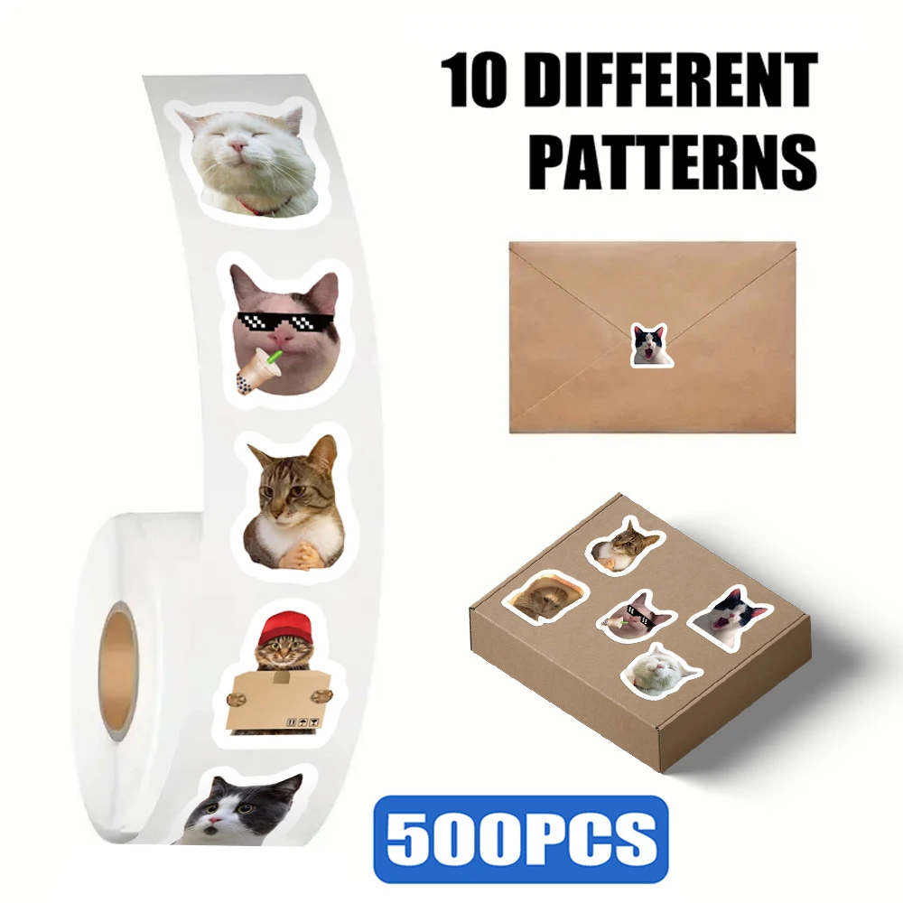 500pcs/Roll Funny Cats MEME Graffiti Stickers Cute Cartoon Decals DIY Scrapbook Laptop Suitcase Reward Sealing Label Sticker Toy