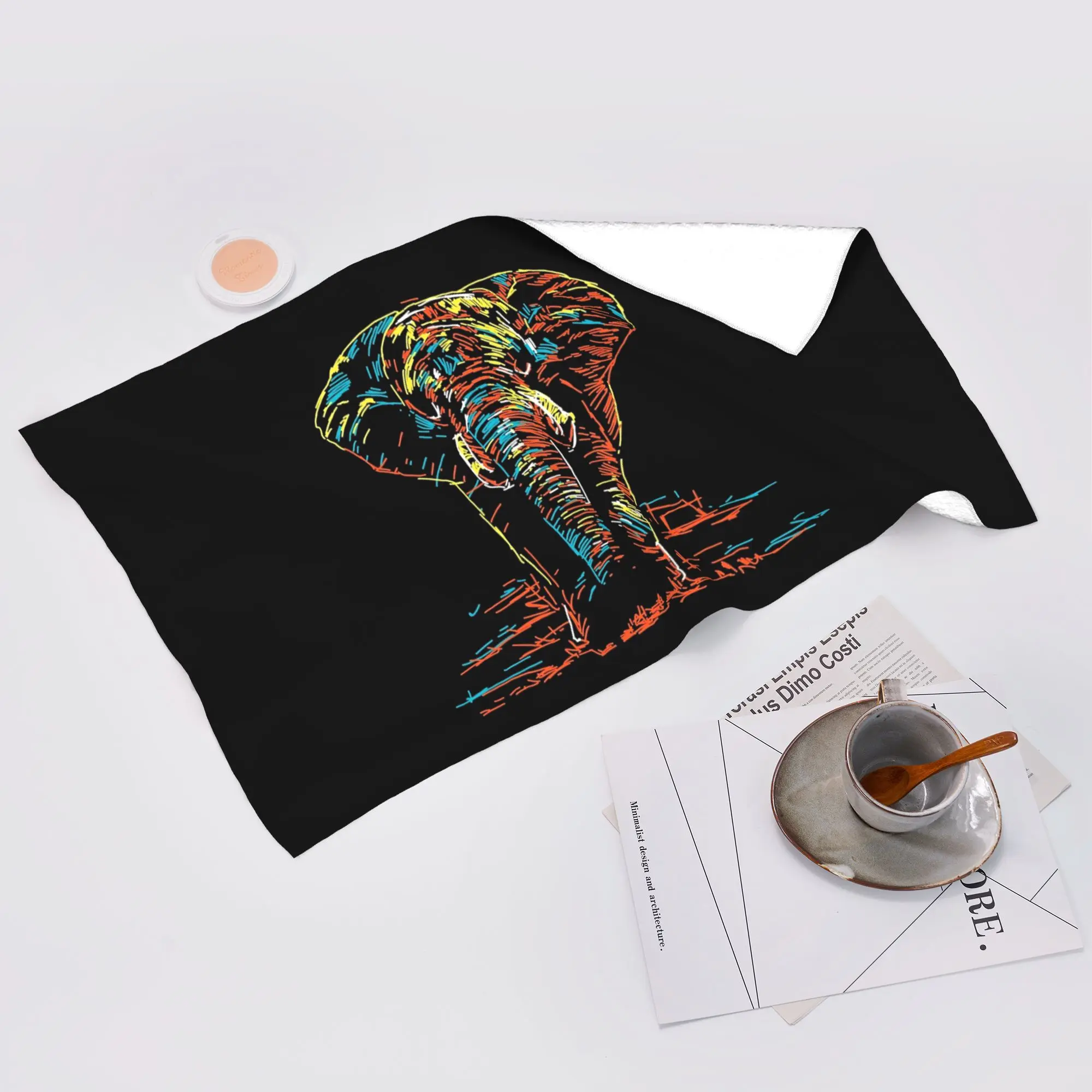 Custom colourful abstract elephant neon illustration Soft Face Towel Quick Dry Pool Bath Cotton Towels Breathable