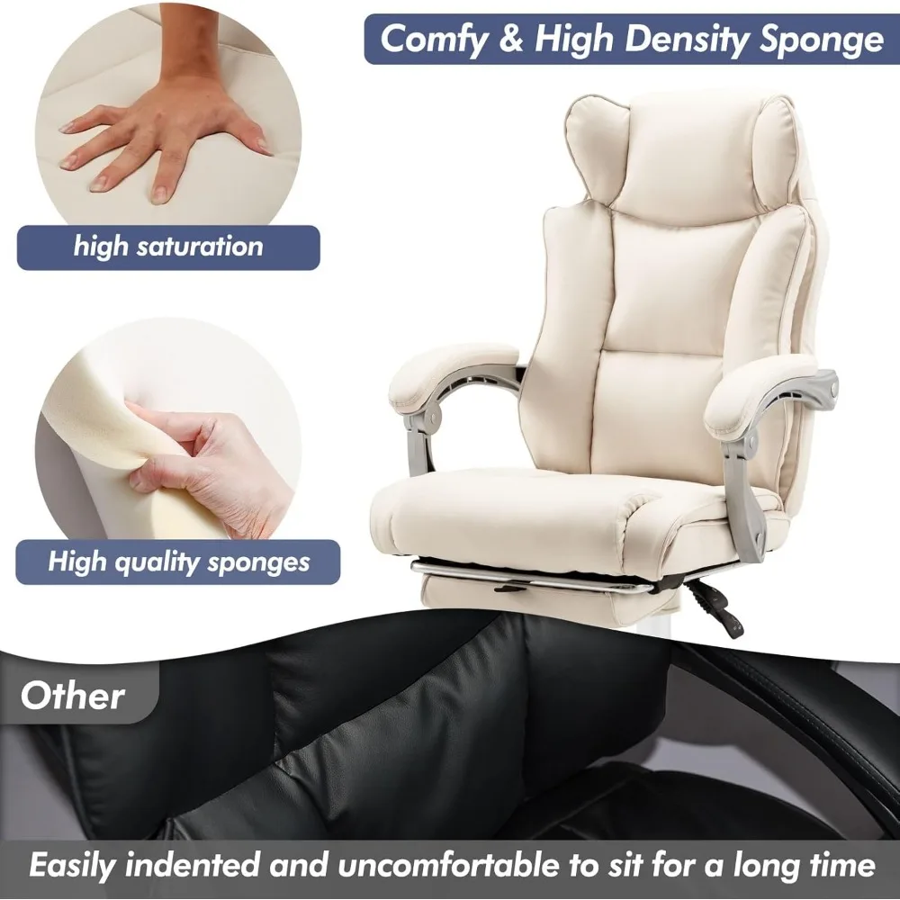 كرسي مكتب تنفيذي مريح عالي الظهر من جلد البولي يوريثان مع مسند ظهر قابل للتعديل ومسند للقدمين لمستخدمي الوزن الثقيل #4