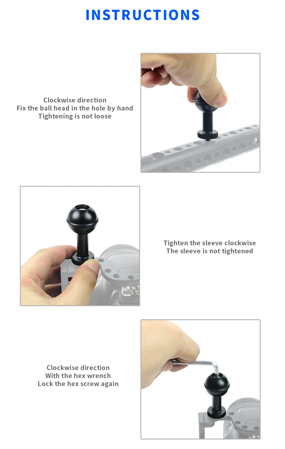 1'' Zoll Kugeladapter mit 1/4''-20 Schraube Kugelkopfhalterung für Unterwassertabletthalterung Erweitertes Taschenlampen-Lichtarmsystem – Detail 10