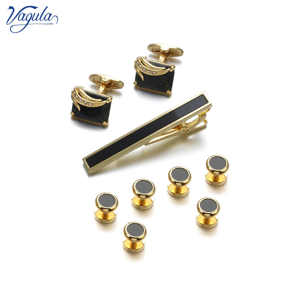 VAGULA Luxury Cufflinks Tie Clip Collar Stud 9 PCS Set Spinki Tuxedo Gemelos 41