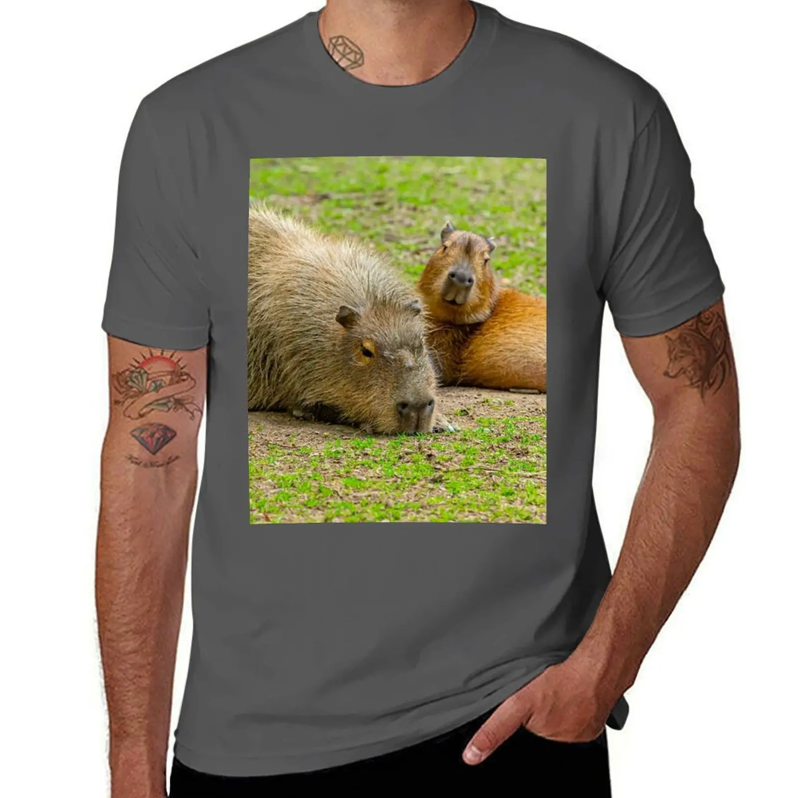 

Capy and the kids sunbathing T-Shirt graphic t shirts for man man t shirt summer t shirts for man cotton soft T-Shirt