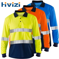 Hi Vis Polo Shirt Men High Visibility Clothing Long Sleeve Reflective Shirt Construction Quick Dry Safety Warning Shirt Workwear