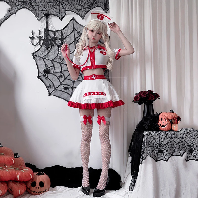 Sexy Nurse Cosplay for Women Subdue Temptation Short Skirt Disfraz Deguisements Nightclub Bar Uniform 3-Piece Set Anime