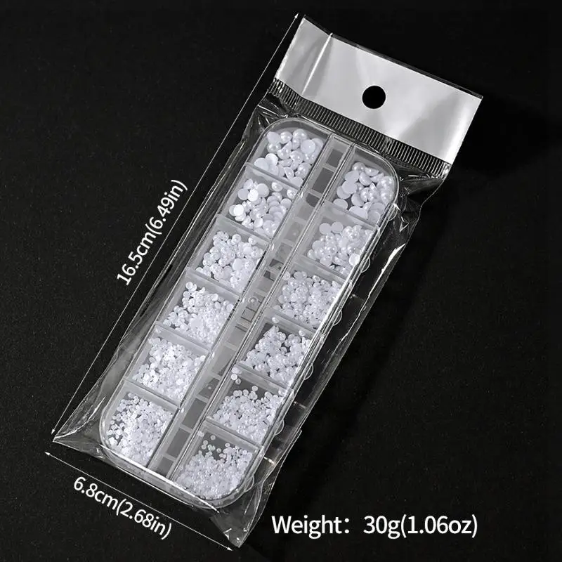 12 그리드 혼합 플랫 바닥 진주 반원형 라인스톤 3D 네일 장식 네일 주얼리 네일 참 매니큐어 아트