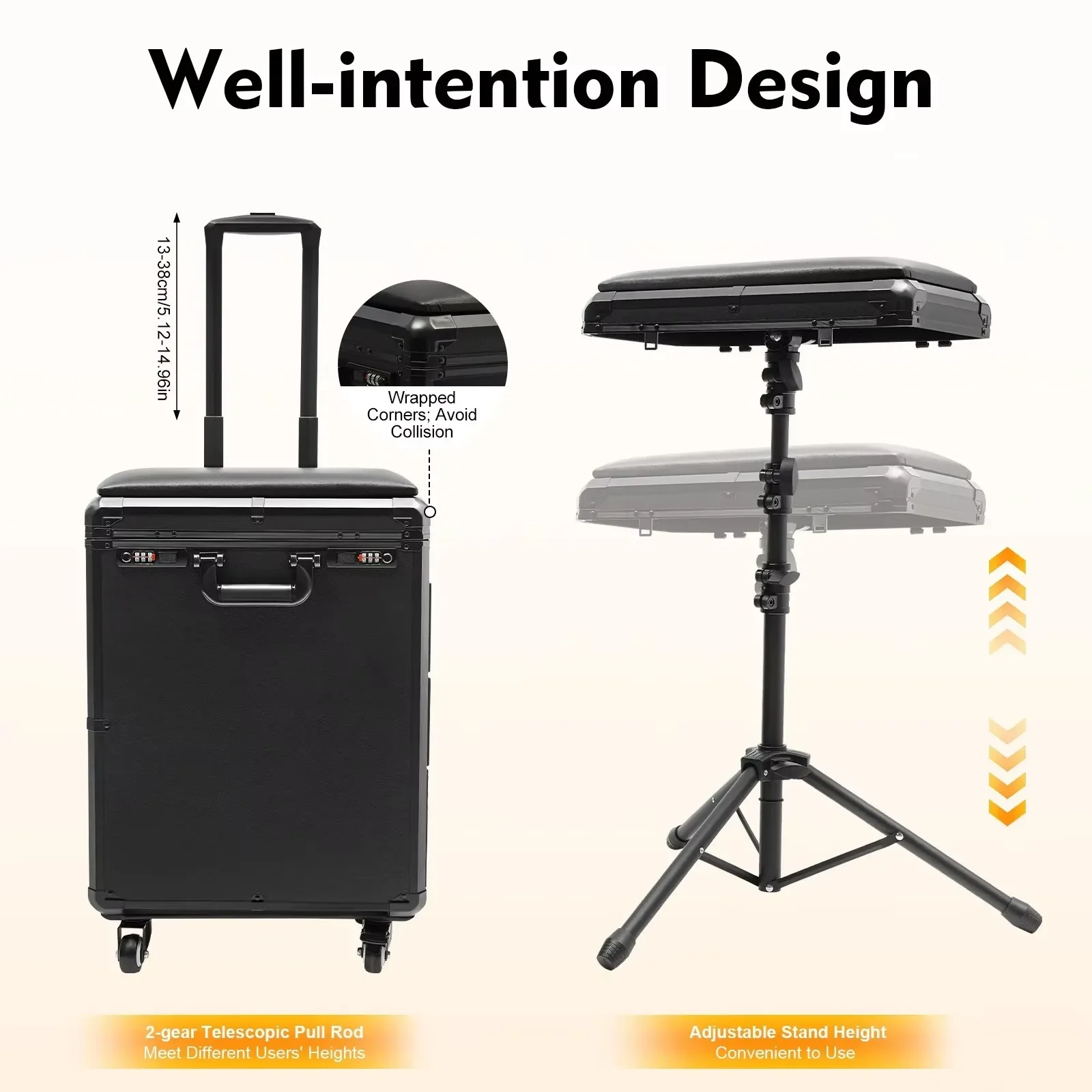 2 in1 Black Tattoo Travel Case Tattoo Carrying Case Tattoo Workstation Portable with Tattoo Armrest Stand&3 Drawers