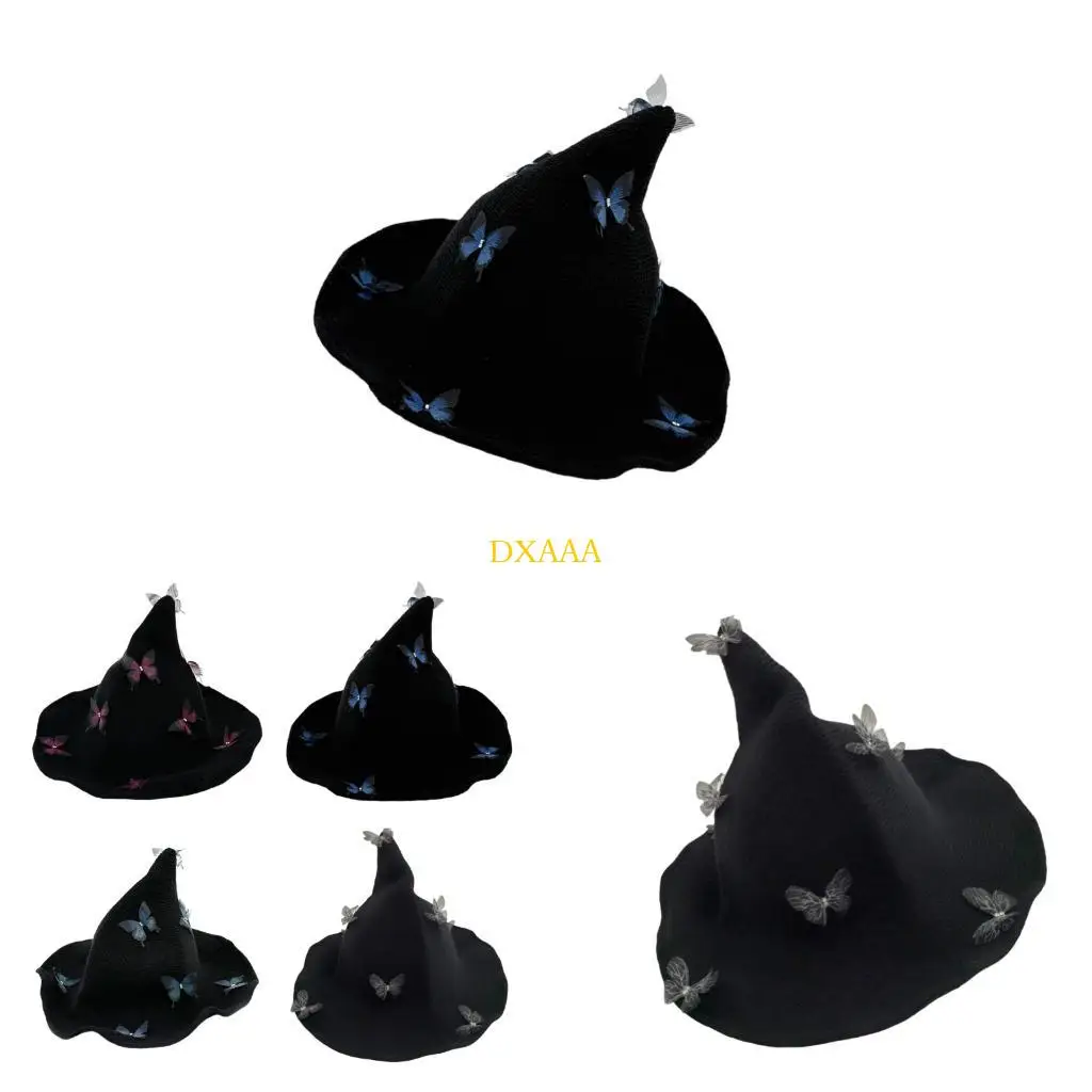 DXAA Black Halloween Hat Widget Wide Border Pointed Hat Fashion Party Headgear for Themed Parties and Event
